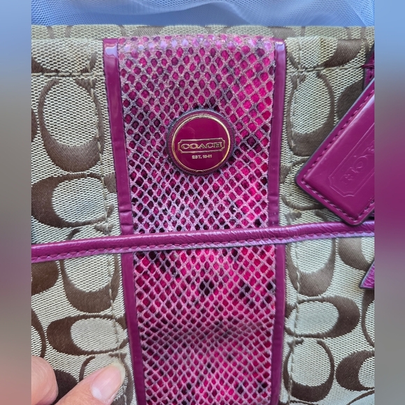 Coach Tan and Red Signature Tote Bag - Picture 12 of 16